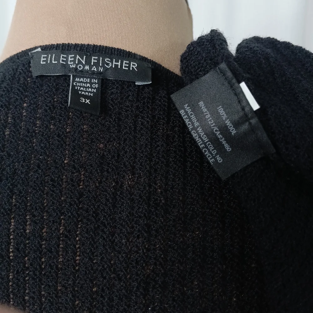 SOLD Eileen Fisher Woman Sz 3X Black Italian Wool Waterfall Open Front Vest - Picture 6 of 6